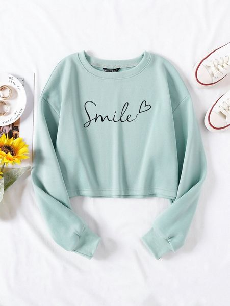 

heart & letter graphic crop sweatshirt t27v#, White;black