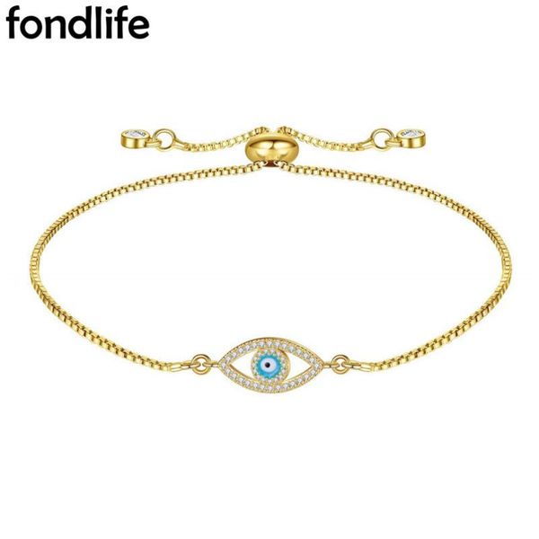 

charm bracelets shiny cubic zirconia brass gold-plated blue evil eye bracelet women men delicate cute pull chain adjustable jewelry gift, Golden;silver