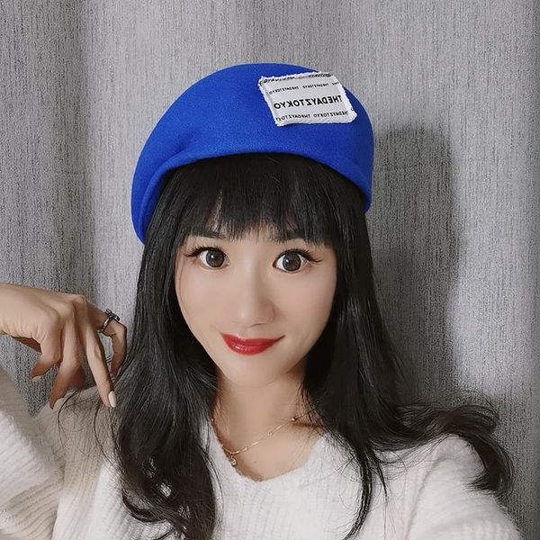 

in winter wool felt blue berets for women painter cap hat female literature and art caps & hats, Yellow