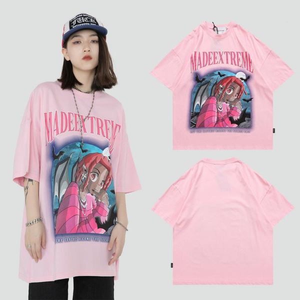 

anime print t-shirts streetwear hip hop short sleeve tshirts harajuku casual tee fashion women's t-shirt, White