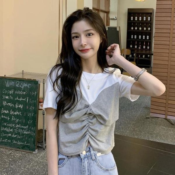 

women's t-shirt super short sleeve 2021 sweet spicy style stitching fake two piece summer design, White