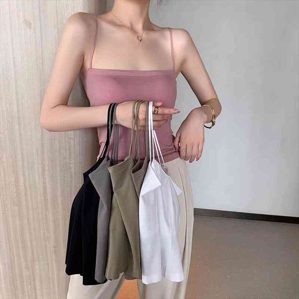 

2022 fashion women crop solid summer camis women casual tank vest sleeveless crop blusas, White