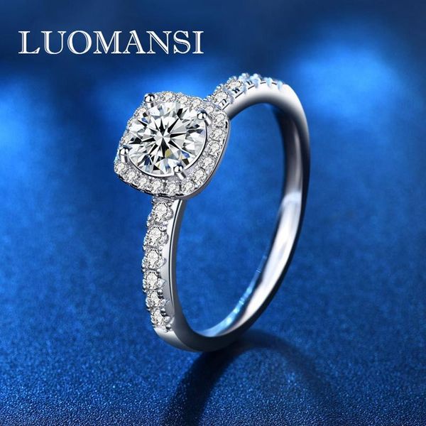 

cluster rings luomansi real moissan diamond ring 1ct sterling silver 925 wedding anniversary jewelry gift, Golden;silver