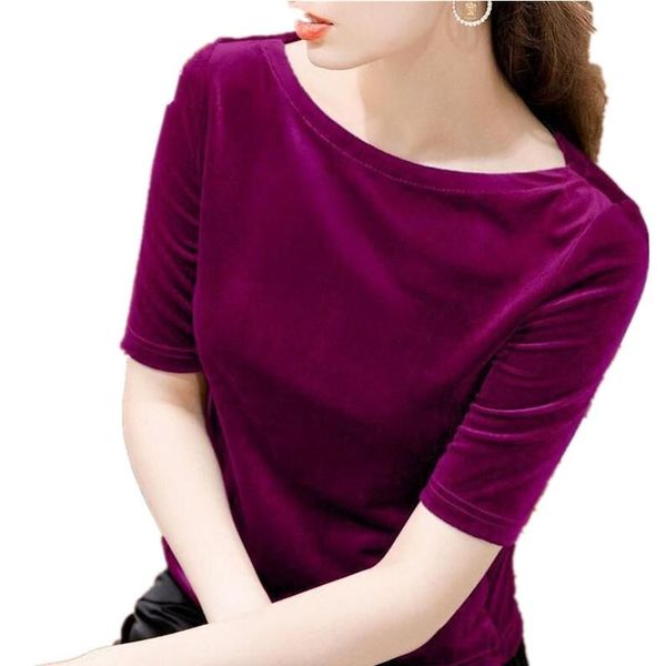 

women's t-shirt wear slash neck t-shirts short sleeve female velour velvet clothes casual tees p3 177, White