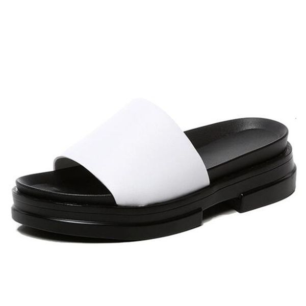 

sandals selling summer thick bottom high heel fashion casual beach soft cowhide women leather silppers 5dln, Black