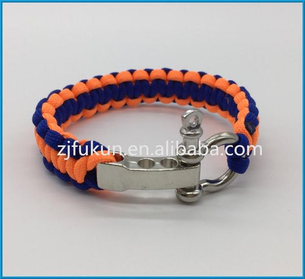 

tennis custom handmade weave survival paracord bracelet adjustable stainless steel o shackle, Golden;silver
