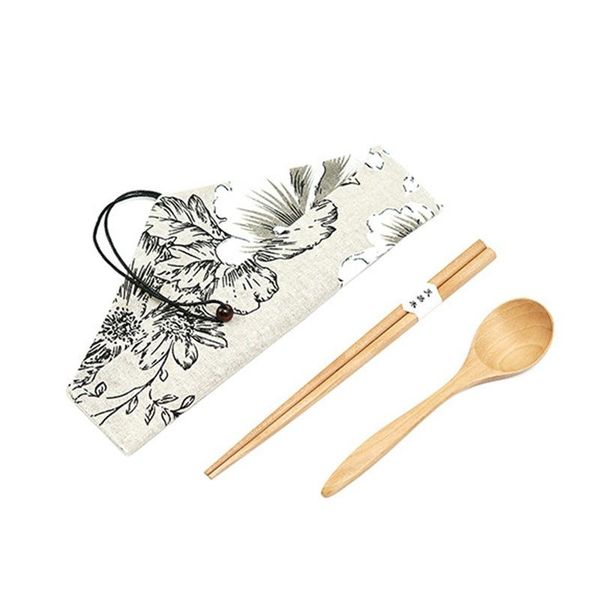 

dinnerware sets japanese style wooden spoons portable travel spoon and chopsticks set with envelope bag eco-friendly safety individual table