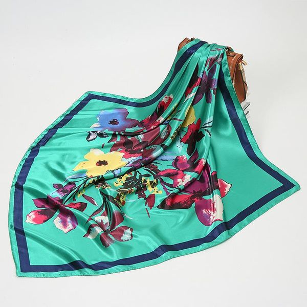 

scarves 90cm square silk scarf women shawls designer print hijab foulard head wrap elegant lady neck soft bandana spring, Blue;gray
