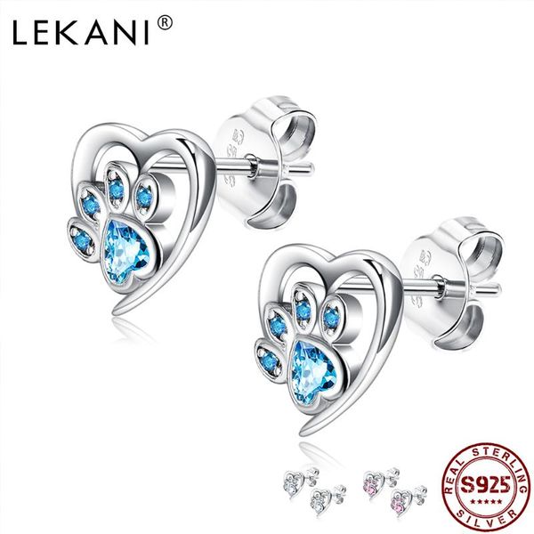 

sterling silver stud earrings for women heart shape blue cubic zirconia footprint earring anniversary fine jewelry, Golden;silver