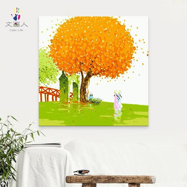 

paintings paint by number art painting numbers decoration landscape hand-painted color oil golden leaves
