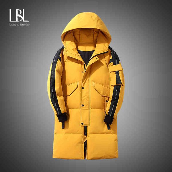 

men's long white down coat, windproof, hoodie, winter fashion, 2021, Black