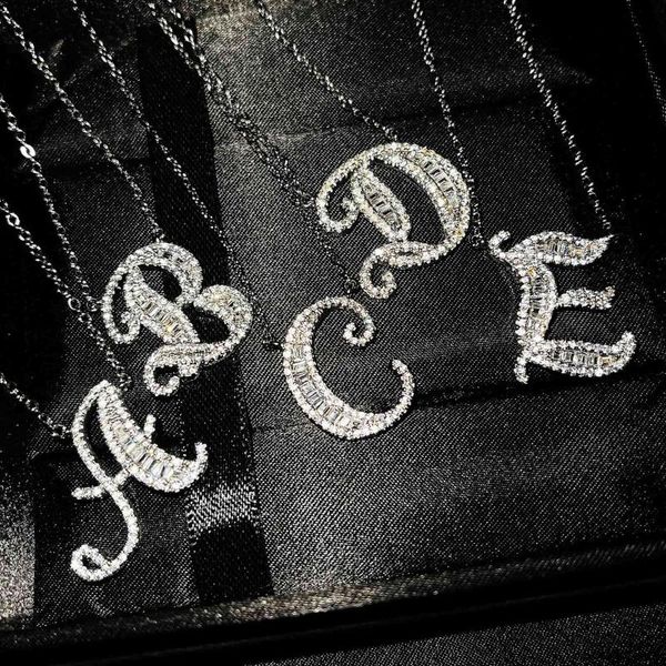

chains inspired design inlaid crystal french english 26 letters necklace pendant light luxury educational personalized jewelry, Silver