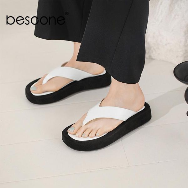

slippers bescone shallow sliders summer platform casual basic fashionable outside solid flip flops comfortable soft slipper 2021 um122, Black
