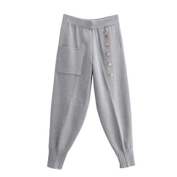 

[deat] 2021 spring autumn fashion tide solid color loose button knitting casual simplicity women harem pants 13a321 women's & capris, Black;white