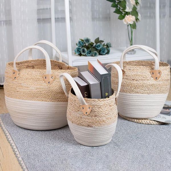 

woven storage basket cotton rope decorative for toy baby laundry book plant with handle baskets