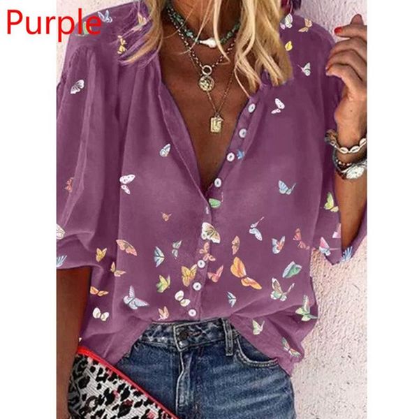 

women's blouses & shirts spring and autumn coat loose vintage button butterfly print streetwear office casual outer wear, White