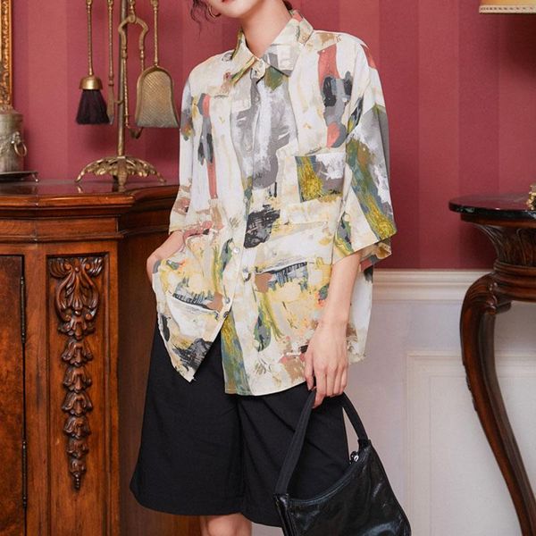 

women's blouses & shirts harajuku casual loose print oversized ladies summer short sleeve pocket blusas mujer, White