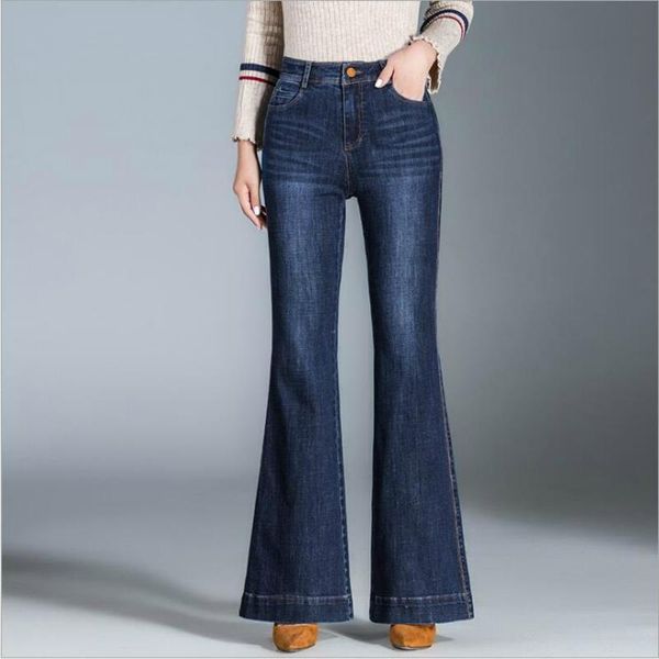 

women's jeans 2021 autumn and winter office lady cotton plus size brand high waist female women girls flare pants clothes 79334, Blue