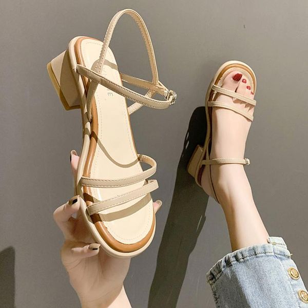 

sandals clear heels ankle strap 2021 med female shoe soft espadrilles platform buckle medium girls high fashion summer beige, Black
