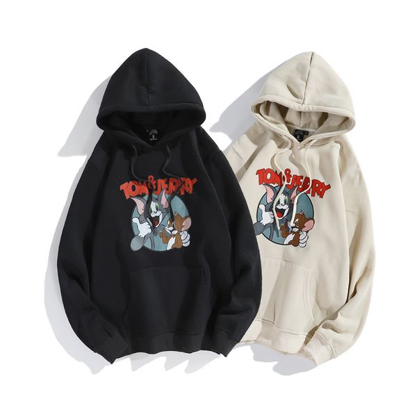 

cat and mouse pattern men is a 3d printed hoodie visual impact party punk goth round neck sweatshirt hoodie, Black