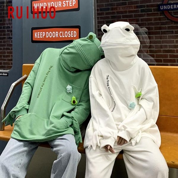 

men's hoodies & sweatshirts ruihuo cartoon hoodie men clothing harajuku hooded japan style streetwear m-5xl 2021 arrivals, Black