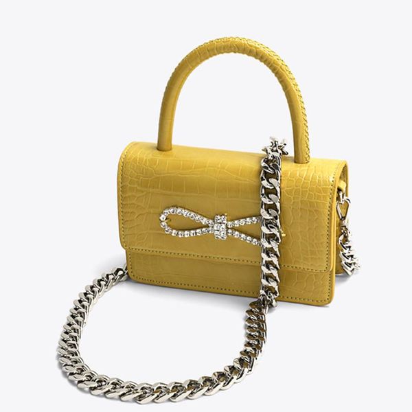 

evening bags rhinestones bow genuine leather handbag women cute crocodile pattern chain square purse female chic designer shoulder bag