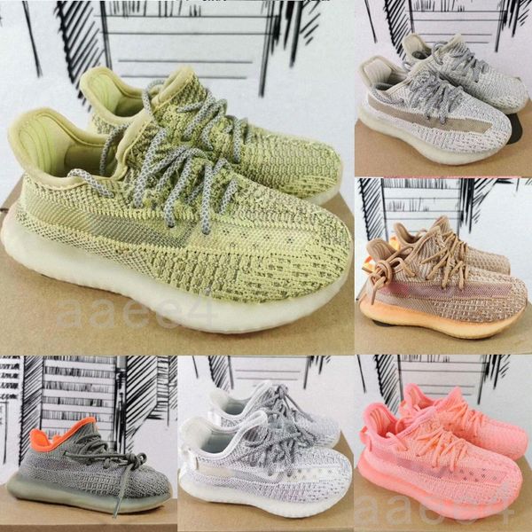 

2021 kanye reflective west infant yecheil kids sneakers glow green clay trainers big small boy girl children yeezys boost 350 v2 toddler 28-, Black