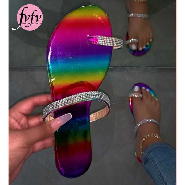 

[fvfv] 2021 fashion bling glitter slippers women summer sandals female color flip flops beach diamond flat shoes outdoor, Black