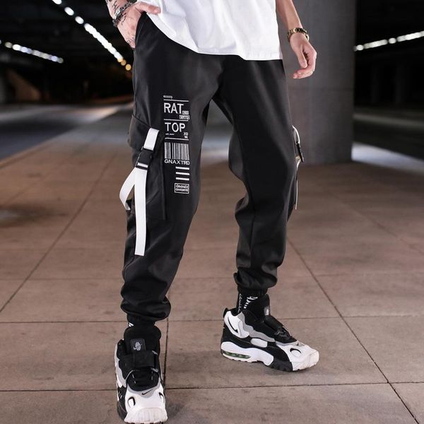 

streetwear men multi pockets cargo harem pants hip hop casual male track joggers trousers fashion harajuku sa-8 men's, Black