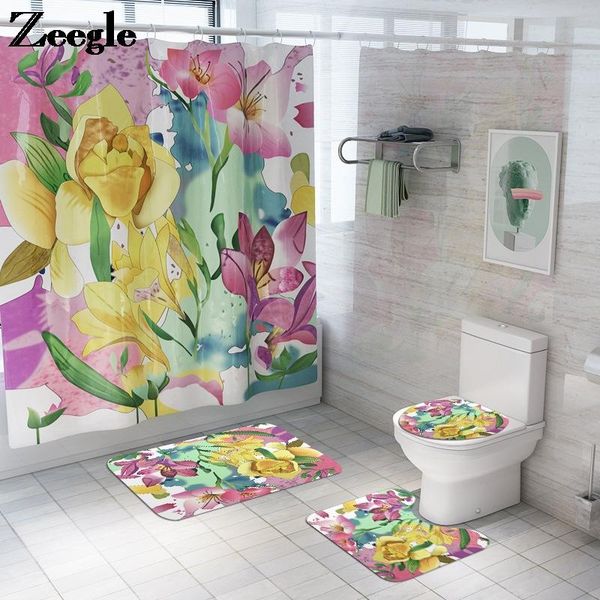 

bath mats modern style mat shower curtain set flannel bathroom carpet waterproof polyester room toilet rugs suit