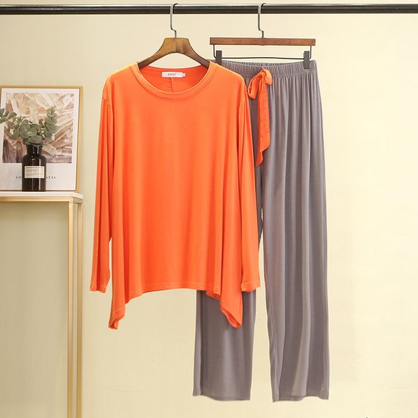 

women's sleepwear spring autumn cotton women modal loose pajamas set outer wear long sleeve trousers pyjamas female lounge suit l-, Black;red