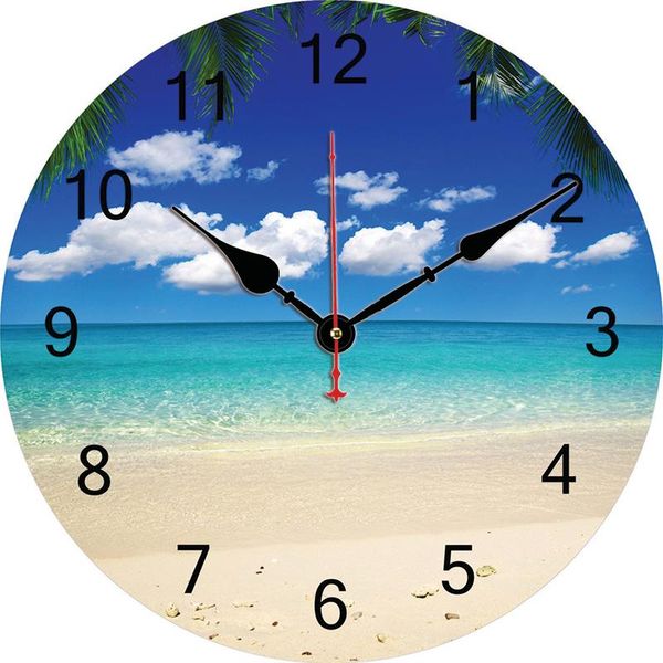 

living room wall clock decorative 16 inch summer ocean beach theme for kitchen bathroom office rustic battery operated clocks