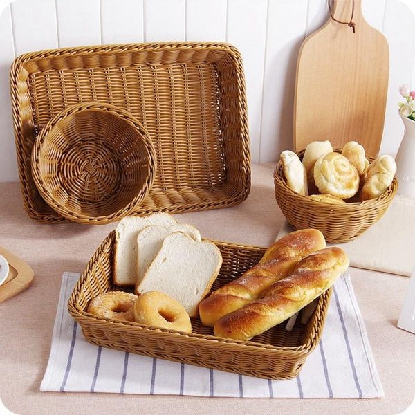 

storage baskets hand-woven basket rectangular rattan wicker food platters for bread fruit breakfast display box