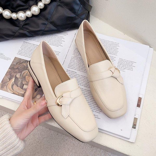 

dress shoes square-toe women's single 2021 retro british style small leather low-heel fashion all-match shallow mouth, Black