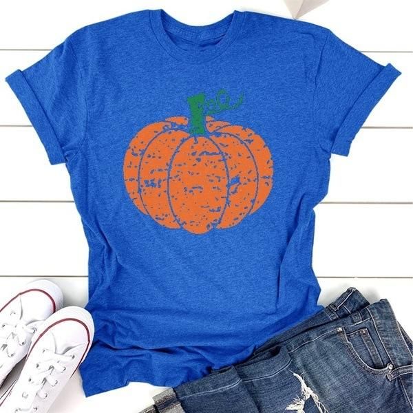 

women's t-shirt 2021 halloween pumpkin pattern printing short-sleeved womens and men tees summer, White