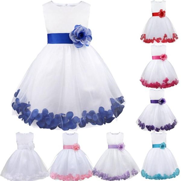 

girl's dresses clearance girls party sleeveless formal princess wedding long with flower and petal children clothes ball gown, Red;yellow
