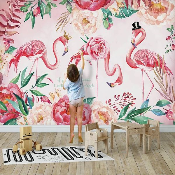 

wallpapers custom mural wallpaper 3d nordic flamingo flower plant po background wall decoration painting kids room living bedroom