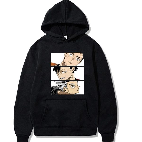 

men's hoodies & sweatshirts haikyuu harajuku print style pullover loose, Black
