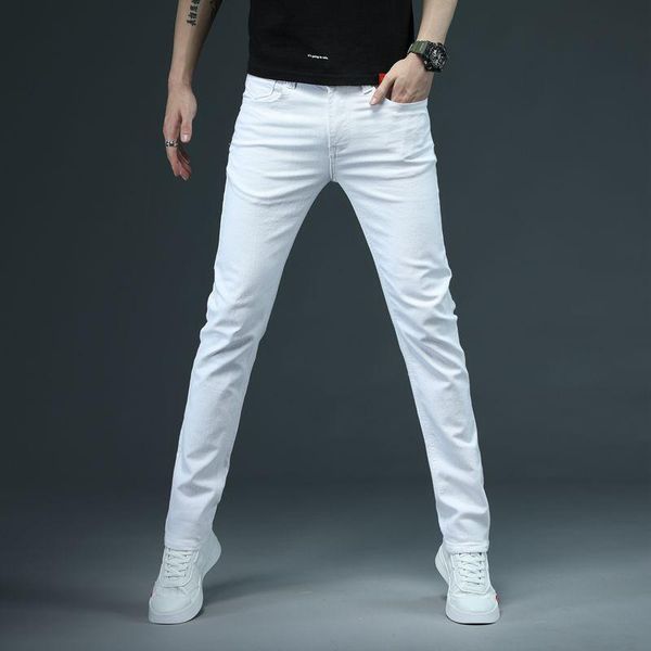 

men's jeans shan bao fitted slim white 2021 spring classic brand comfortable cotton stretch fashion casual pants, Blue