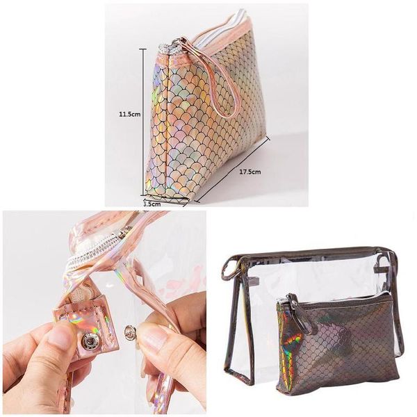 

cosmetic bags & cases 2pcs portable travel fish scales makeup organizer large capacity toiletry pouch purse -mx8