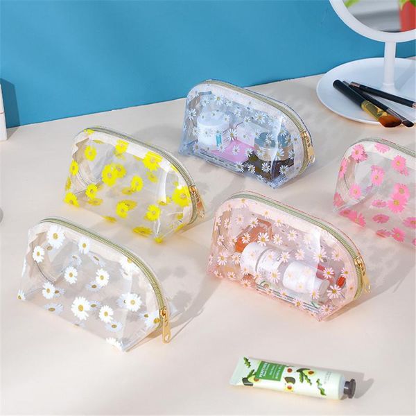 

pc cute daisy cosmetic bag waterproof clear women make up travel wash makeup organizer case zipper beauty pouch bags & cases