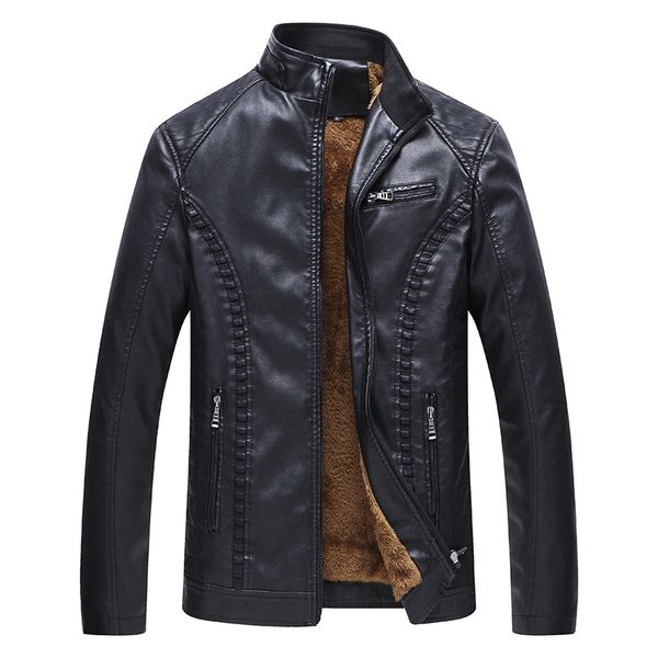 

Stitching Design Motorcycle Style Mens Leather Jacket High-quality Stand-up Collar Retro Comfortable Warmth Fashion Travel Commute, Black