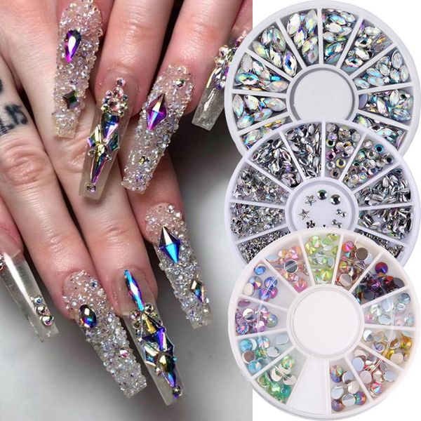

nail art decorations 1 box assorted colors glitter crystal rhinestones for nails small irregular beads 3d manicure accessories, Silver;gold