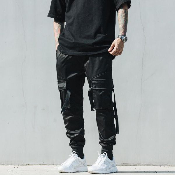 

men's pants spring and autumn casual beam foot large pocket decoration loose hip hop, Black