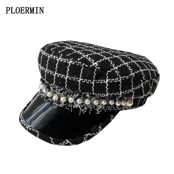 

berets women beret vintage plaid artist painter hat female elegant pearl sboy cap autumn winter warm wool octagonal, Blue;gray