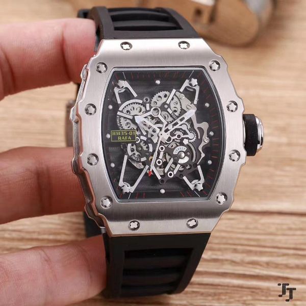 

wristwatches men watch rubber sapphire stainless steel 904l automatic mechanical silver tourbillion skeleton watches, Slivery;brown