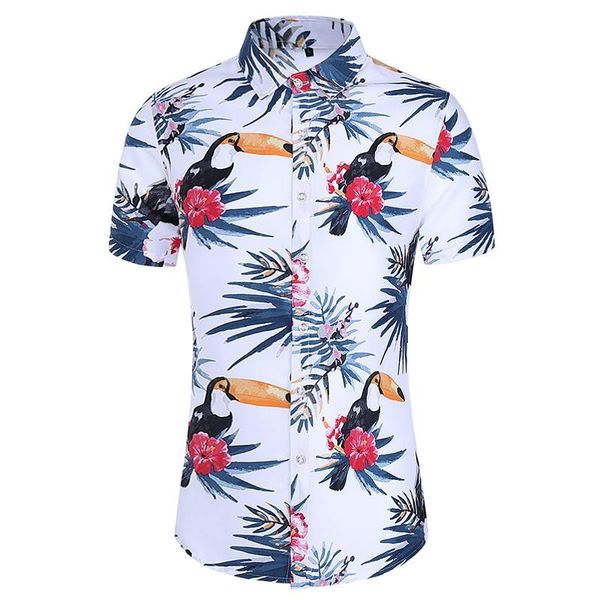 

men's casual shirts 2021 men floral printed male summer slim fit beach short sleeve flower print business shirt plus size, White;black