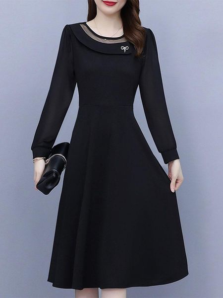 

casual dresses autumn fashion dress for women elegant chic urban simple temperament daily slim fit hollow out collar black female vestidos, Black;gray