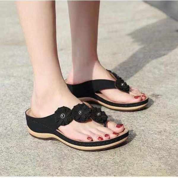 

slippers women's summer solid color flat flip flops casual shoes comfortable and light outdoor open-toed beach 2021, Black