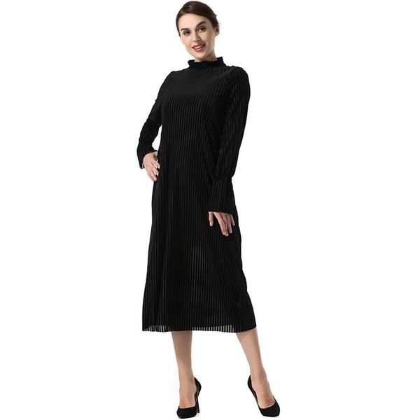 

casual dresses 2021 fashion velvet dress women standing collar long sleeve spring and autumn striped belt 692, Black;gray